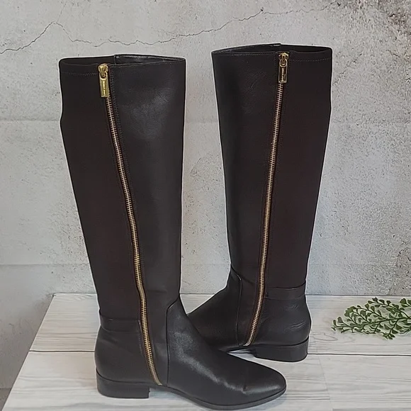 Michael Kors Stretch Leather Tall Boots In Brown Womens Size 8 - Picture 5 of 14